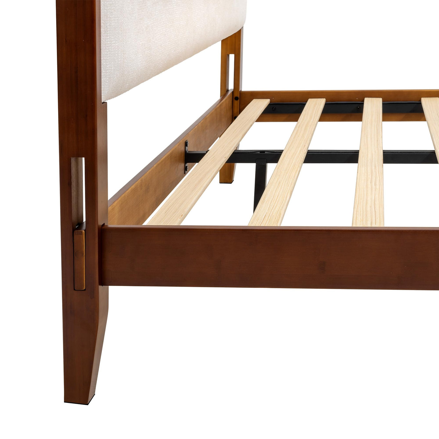 Bamboo Queen Bed Frame with Upholstered Headboard | Japanese Joinery | Mid-Century Modern | Yechen Home