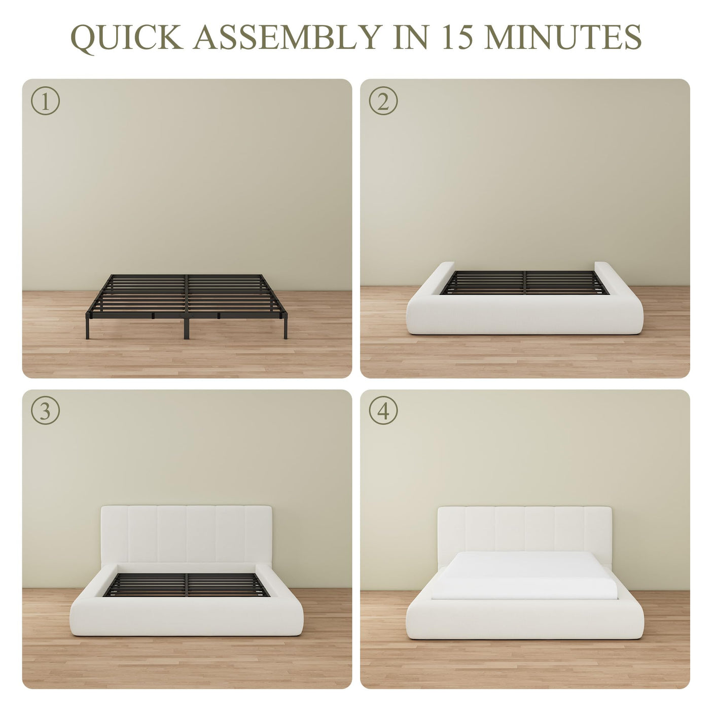 Cloud Bed Frame with Removable Headboard | Boucle Upholstered | Queen & King
