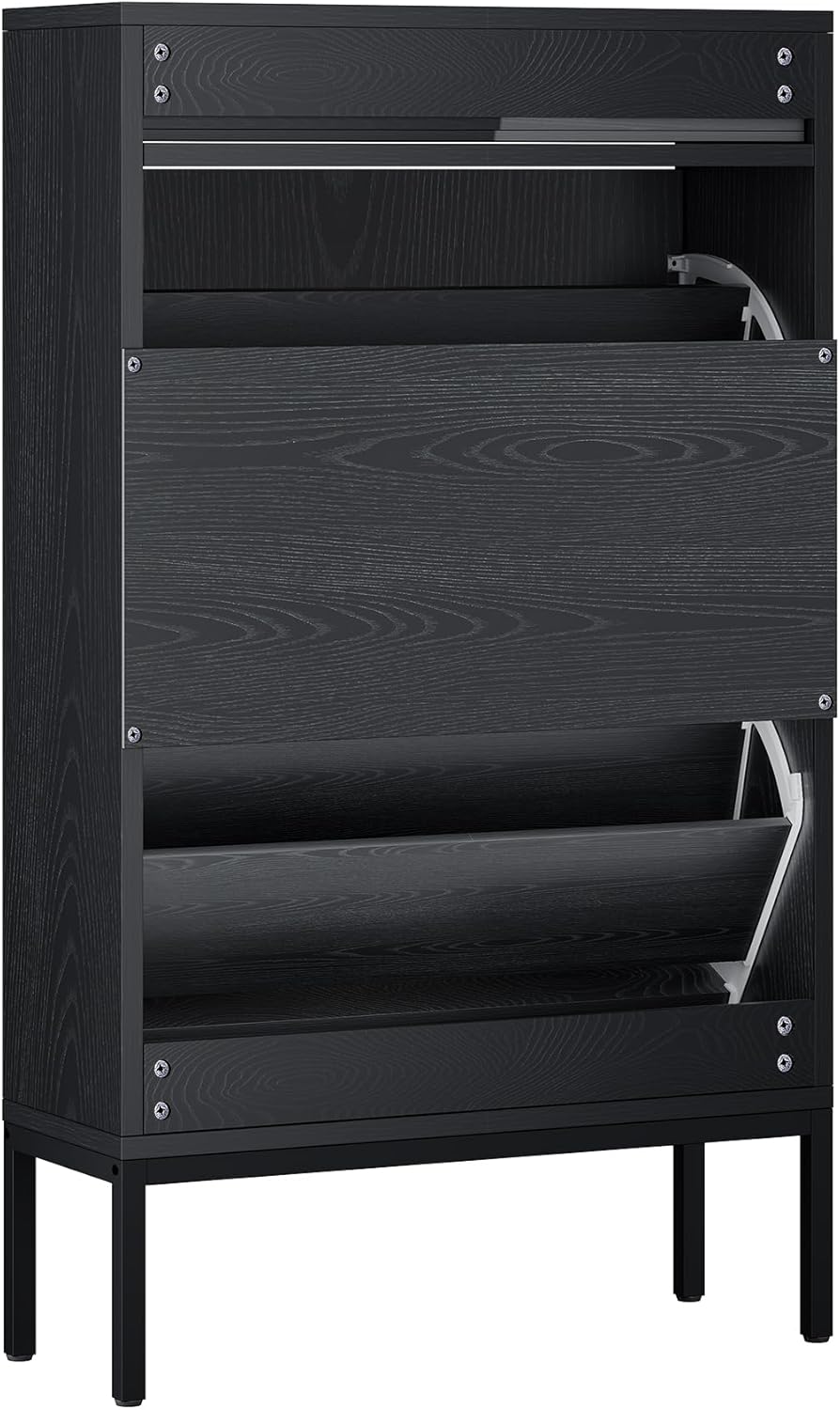 Wooden Entryway Shoe Cabinet with Rattan Doors