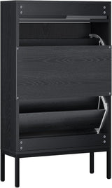 Wooden Entryway Shoe Cabinet with Rattan Doors