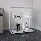 2-Tier Tempered Glass Display Cabinet with Bluetooth LED Light | Music Sync, Motion Sensor & Lockable Casters