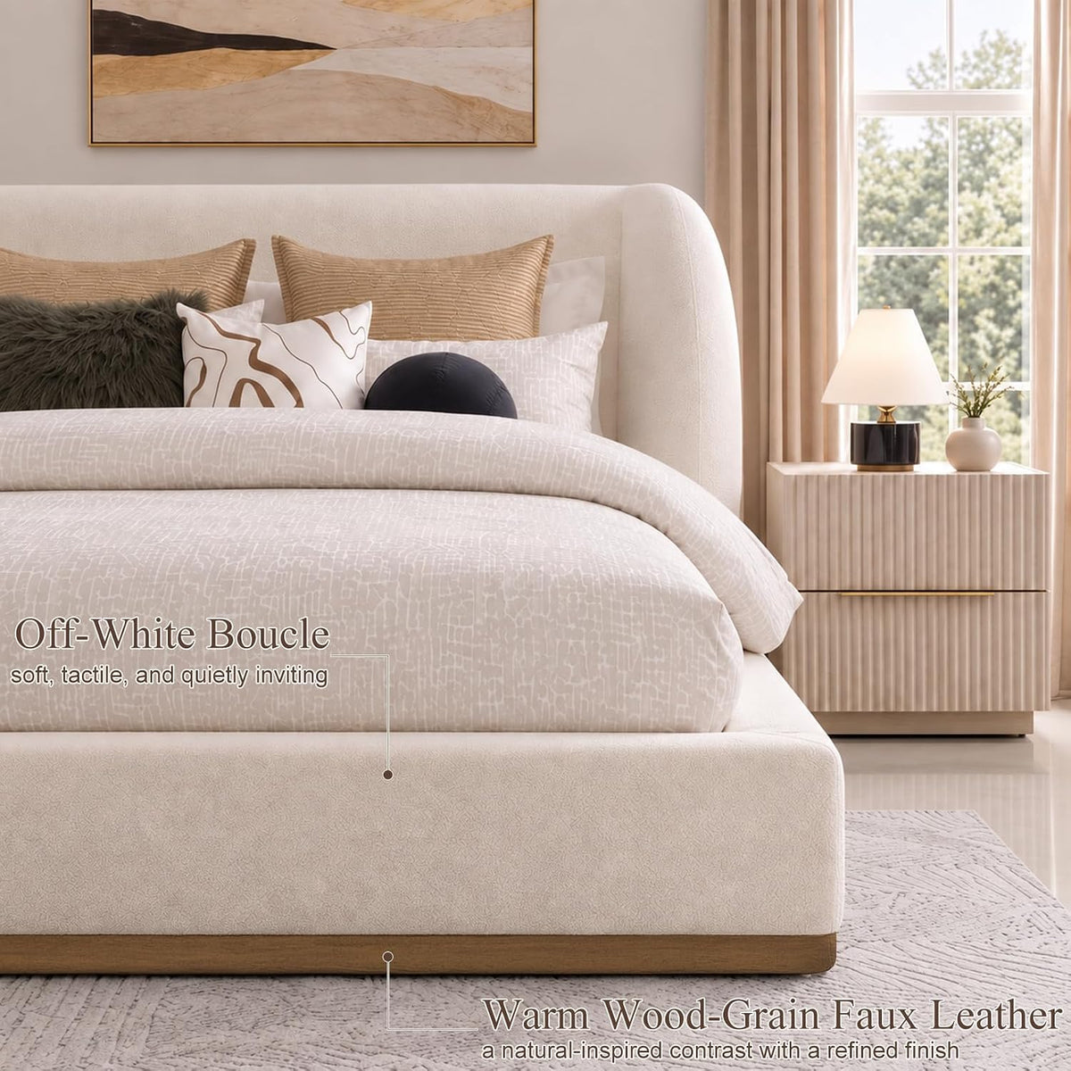 Yechen Bouclé Cloud Bed Frame, Queen & King, Standard or Lift-Up Storage
