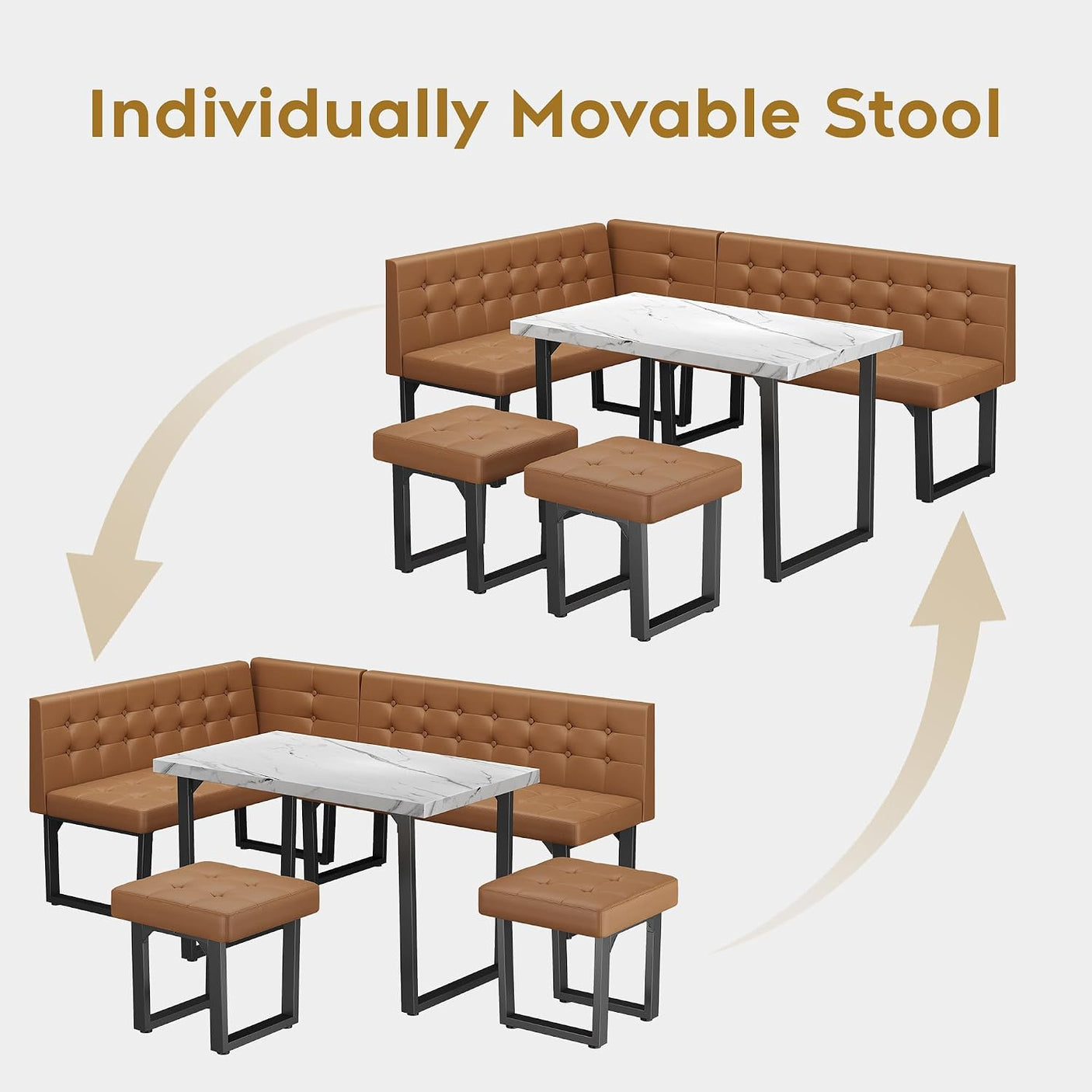 72" Corner Breakfast Nook Table Set with Storage Bench | L-Shaped Booth Dining Set, Seats 6, Orange