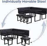 72" Corner Breakfast Nook Set | 5-Piece Dining Set with Storage Bench | Modern Black
