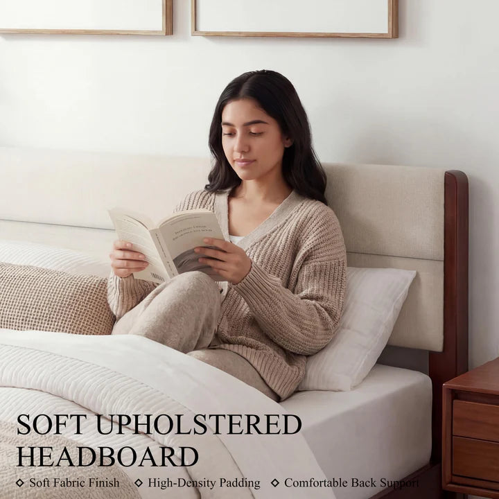 Yechen King Bed Frame – FSC Bamboo, Japanese Joinery & Upholstered Headboard