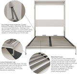 Queen Murphy Bed | White Wall Bed with Grey Slat Frame | Space-Saving Foldable Bed | Yechen Home