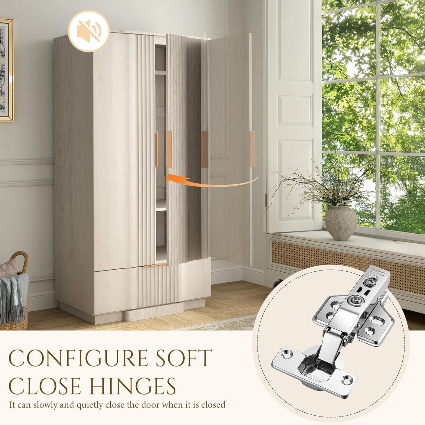 Yechen 67" Fluted White Armoire Wardrobe with Doors & Drawer - Natural Wood Closet Cabinet