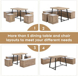 47 Inch Corner Dining Table Set with Storage Stool and Storage Bench