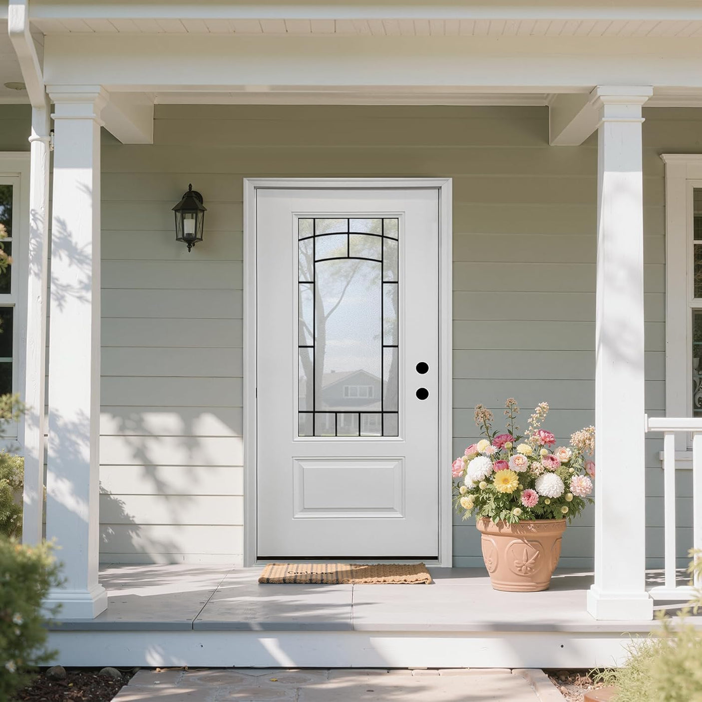 YECHEN 36" x 80" Fiberglass Pre-Hung Front Door, Contemporary Black Entry Door with Frosted Privacy Glass (Left/Right Hand Inswing)