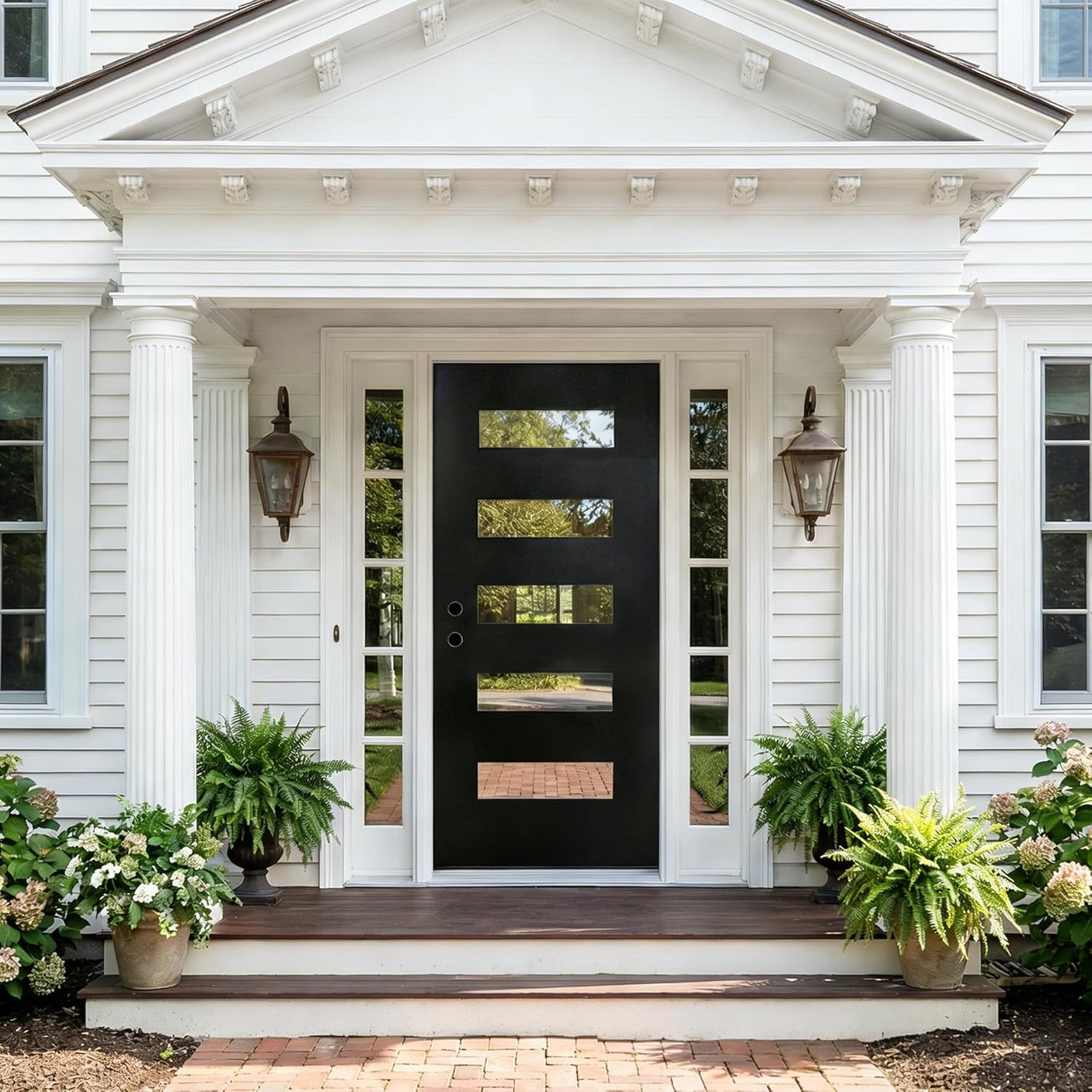 YECHEN 36" x 80" Fiberglass Pre-Hung Front Door, Contemporary Black Entry Door with Frosted Privacy Glass (Left/Right Hand Inswing)