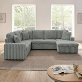 114" U-Shaped Sectional Sofa with Pull-Out Bed, Storage Chaise & USB Ports | Plush Corduroy, Seats 7