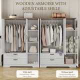 Yechen 3-Door Wooden Wardrobe Closet with Mirror, Drawers & Shelves, Farmhouse Armoire for Bedroom