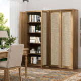 Yechen 67" Tall Rattan Pantry Cabinet with Adjustable Shelves, Dark Walnut/Natural Walnut