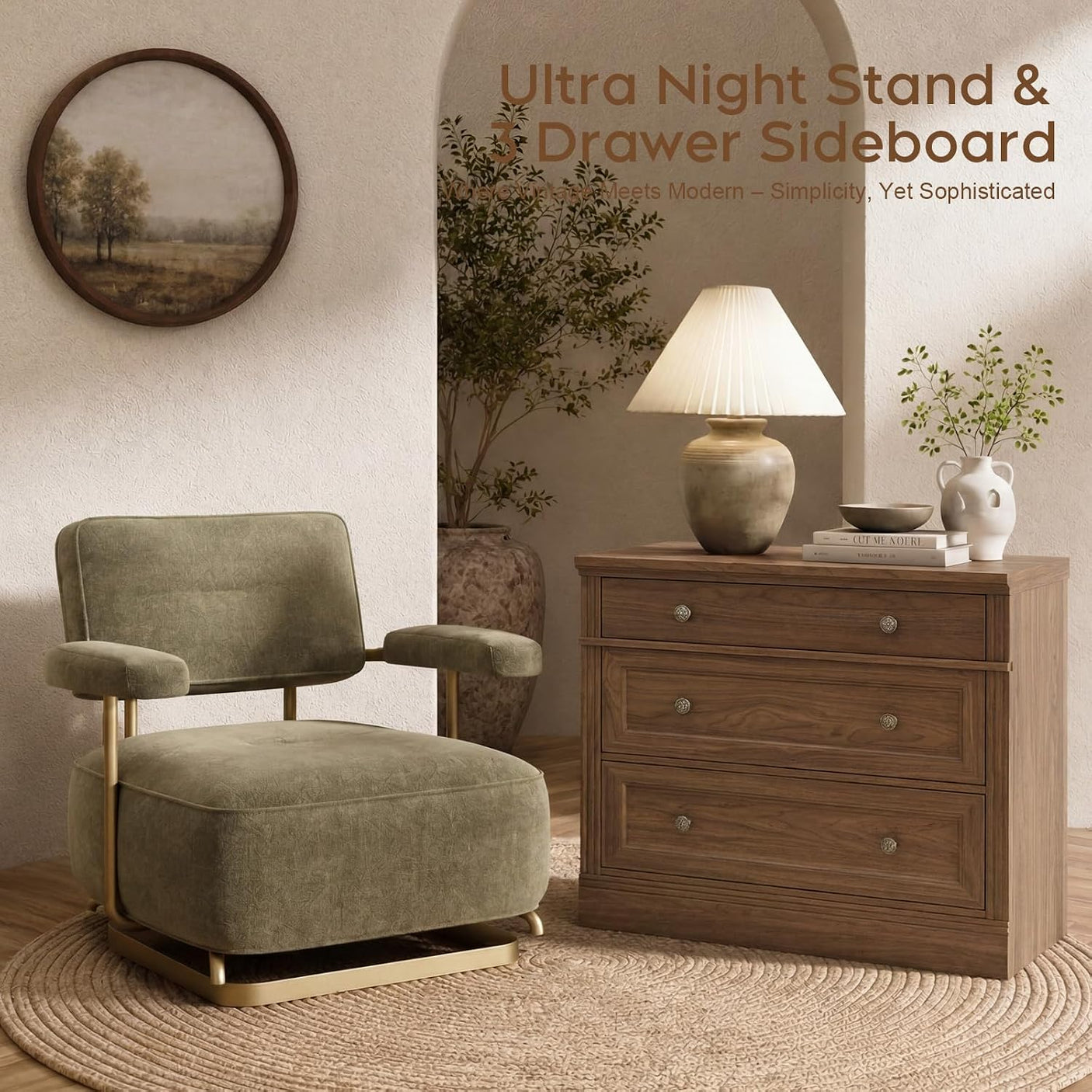31.5" Oversized Nightstand with 3 Drawers | Light Oak, Ivory White & Walnut