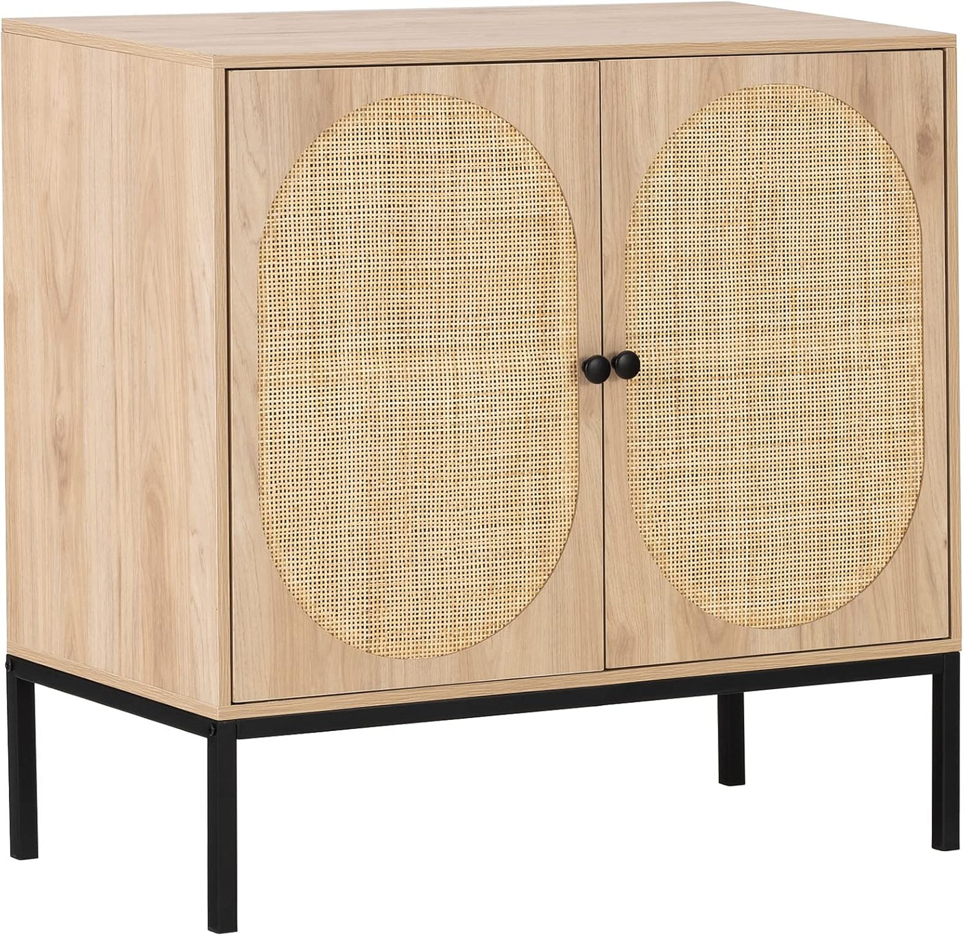 Natural Rattan Oval Sideboard Cabinet | Boho Buffet with Handwoven Doors & Adjustable Shelves