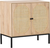 Natural Rattan Oval Sideboard Cabinet | Boho Buffet with Handwoven Doors & Adjustable Shelves