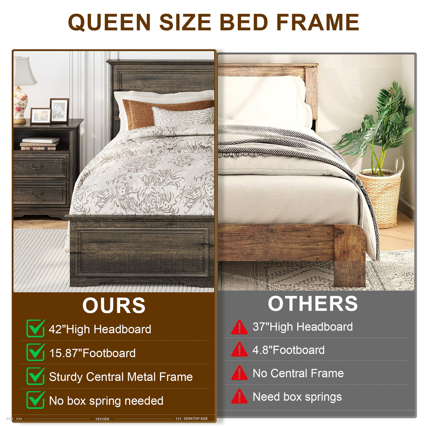 Farmhouse Queen Size Bed Frame with 4 Storage Drawers