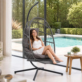 Egg Hanging Chair with Stand, Footrest & Cushion | Patio & Bedroom, Charcoal Grey