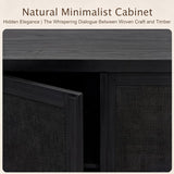 Yechen 67" Tall Rattan Kitchen Pantry Cabinet – Solid Wood Handle, Soft-Close Hinges, Adjustable Shelves, Dark Black