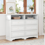 Rustic 6 Drawer Open Shelves Dresser