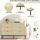 Modern 6 Drawer Dresser with Rattan Drawers