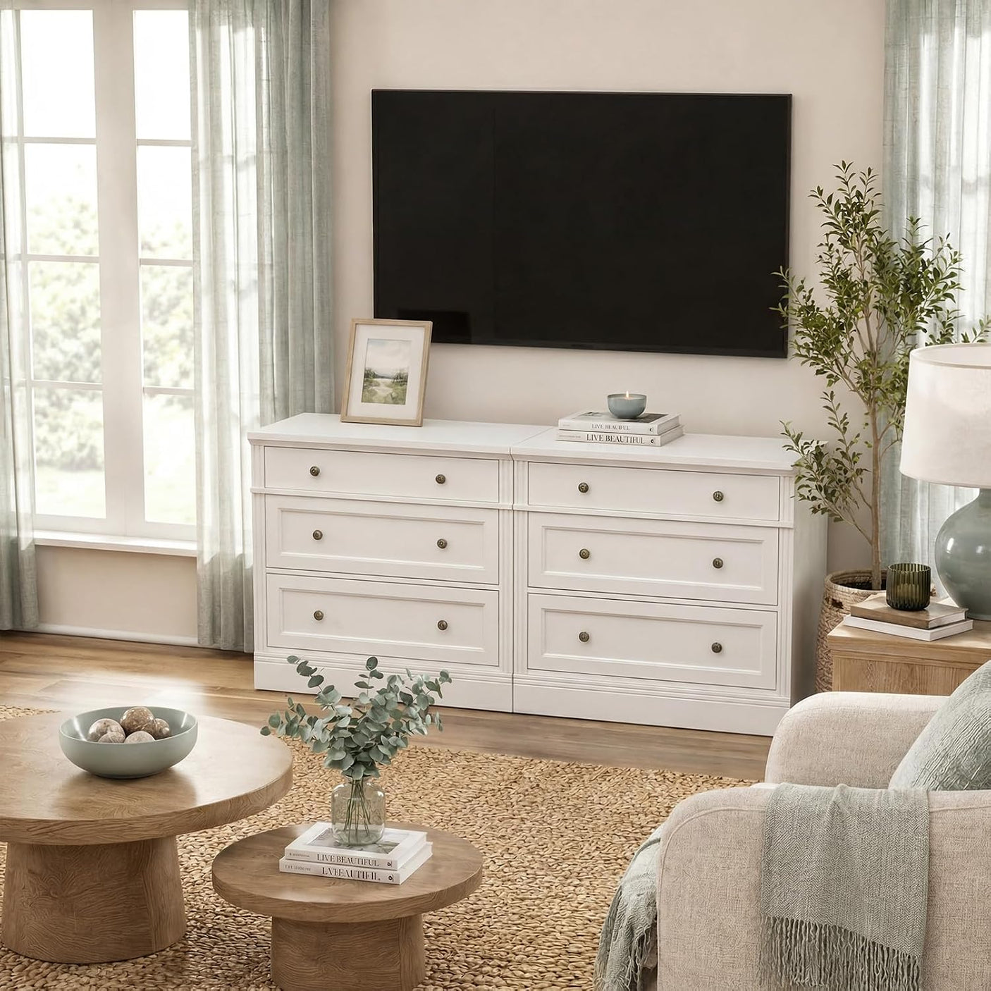 31.5" Oversized Nightstand with 3 Drawers | Light Oak, Ivory White & Walnut