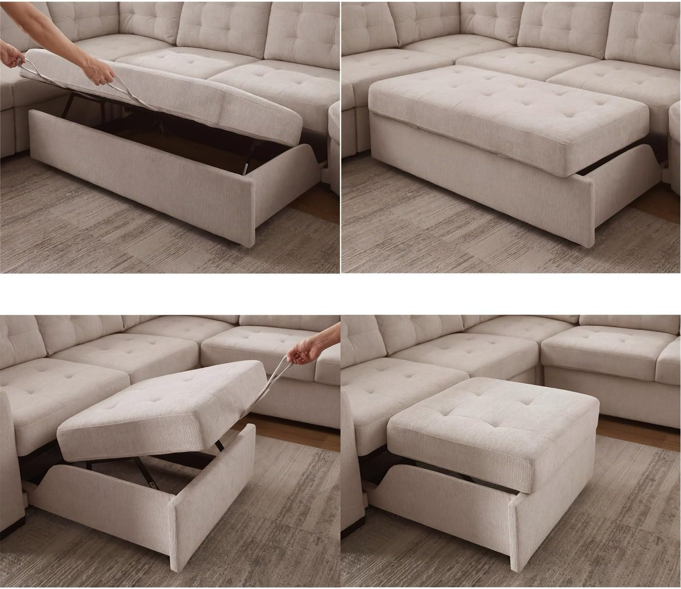 149'' Oversized Large Sectional Sleeper Sofa with Pull Out Bed & Cuddler | 7-Seater L-Shaped Sectional Couch with Chaise Lounge