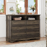 Rustic 6 Drawer Open Shelves Dresser