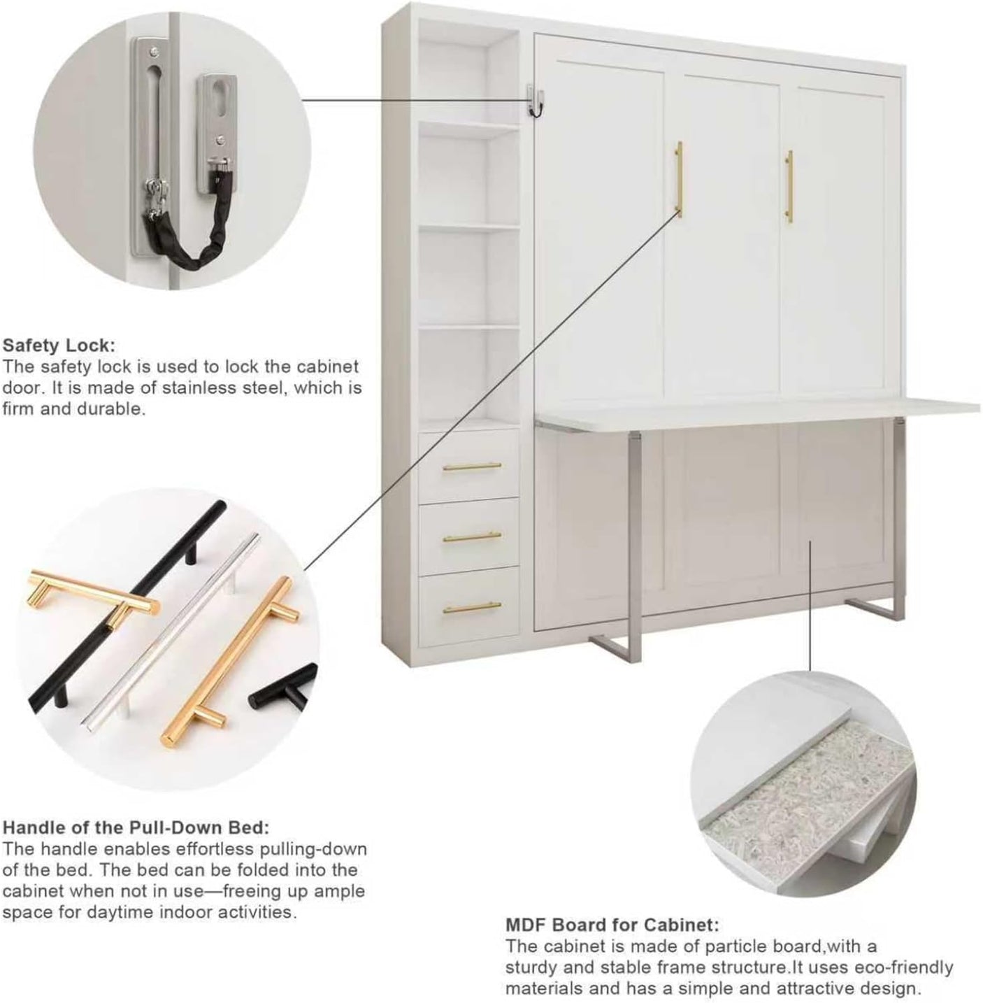 Queen Size Murphy Bed with Desk & Storage Drawers | Space-Saving Wall Bed | Yechen Home