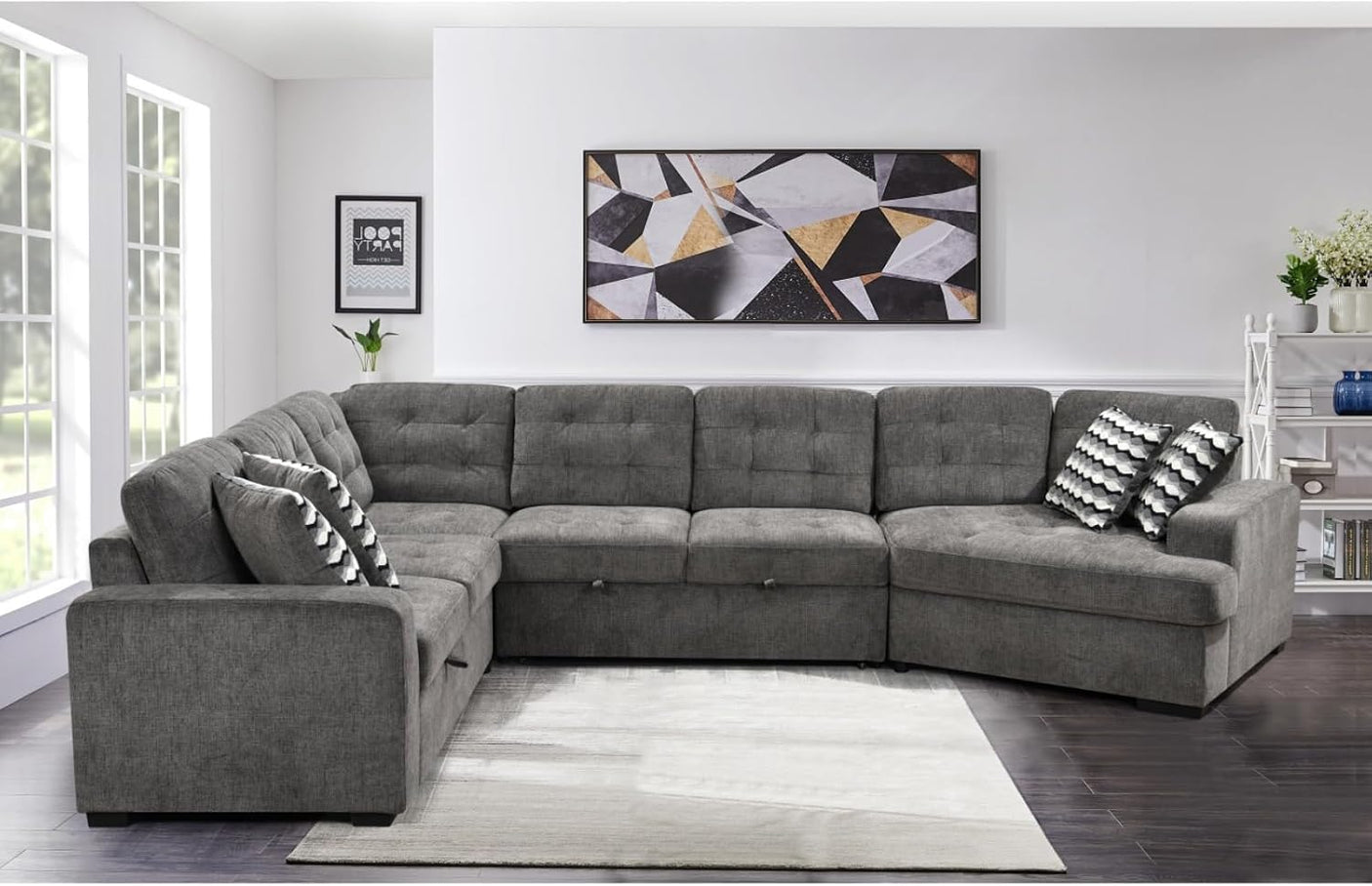 149'' Oversized Large Sectional Sleeper Sofa with Pull Out Bed & Cuddler | 7-Seater L-Shaped Sectional Couch with Chaise Lounge