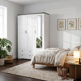 Yechen 71" 3-Door Wooden Armoire Wardrobe Closet with Mirror, 4 Drawers & Adjustable Shelves | White Farmhouse Bedroom Cabinet