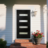 YECHEN 36" x 80" Fiberglass Pre-Hung Front Door, Contemporary Black Entry Door with Frosted Privacy Glass (Left/Right Hand Inswing)