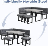 72" Corner Breakfast Nook Table Set with Storage Bench | L-Shaped Booth Dining Set, Seats 6, Grey