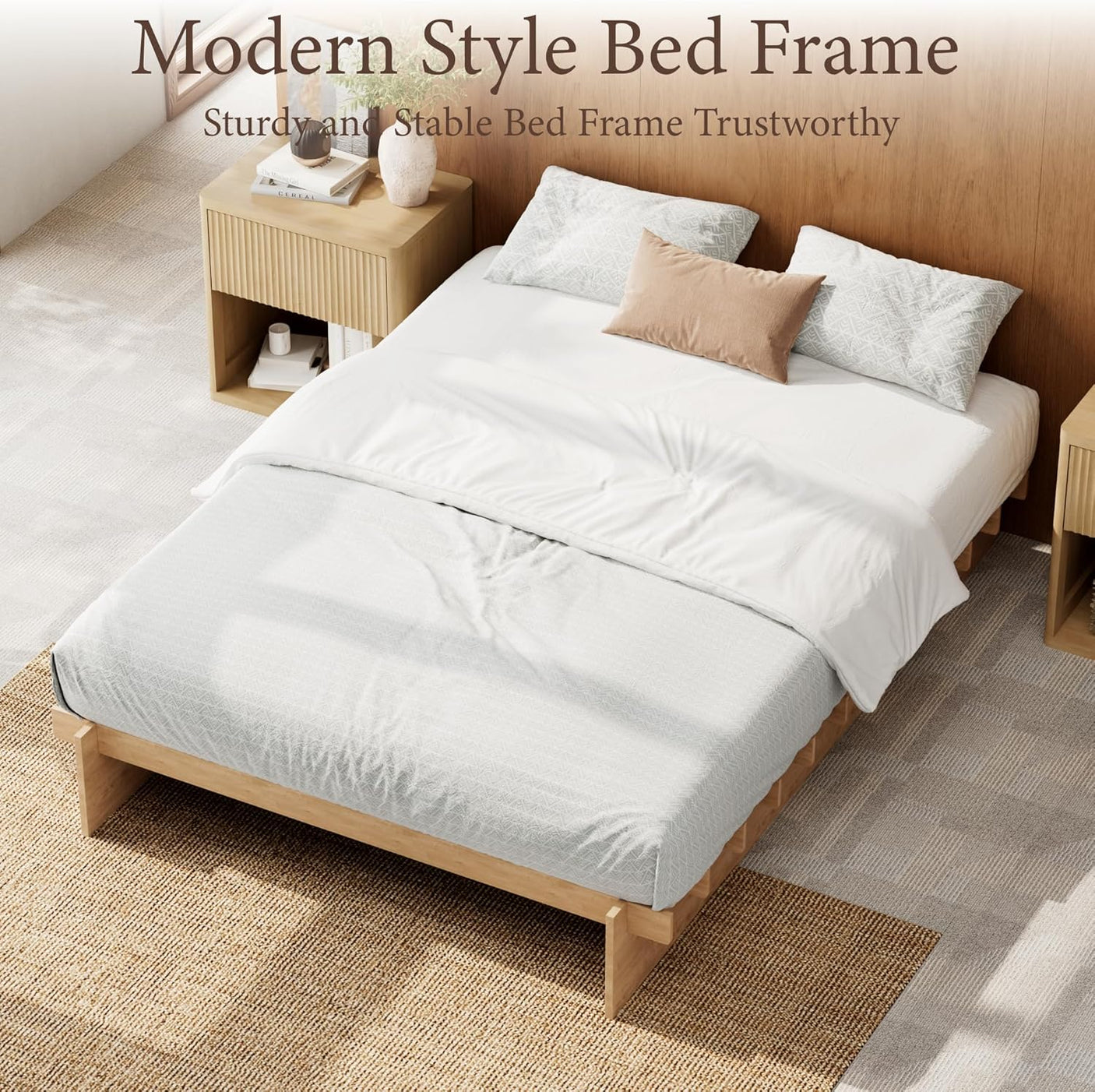 Platform Bed Frame with Dovetail Joinery – 10-Min Assembly, Wood Slats, No Box Spring, Natural| Walnut