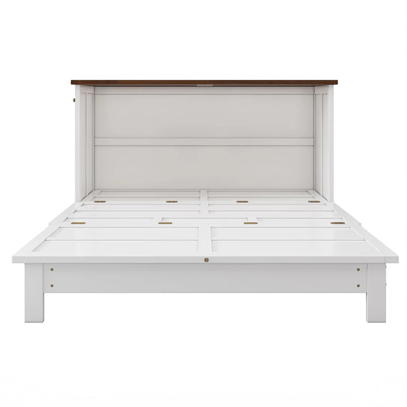 Solid Pine horizontal Murphy Bed Cabinet with Charging Station and Large Storage Drawer