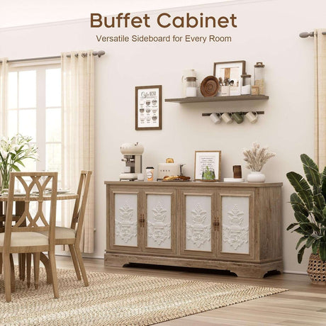 63" Farmhouse Accent Sideboard Buffet Cabinet with Painted 3D Decorative Doors