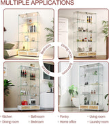 YECHEN Glass Display Cabinet with LED Lights | Double-Door Curio Cabinet with 2 Drawers