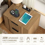 Fluted Nightstand with Charging Station