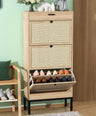 3 Doors Natural Rattan Entryway Storage Shoe Cabinet