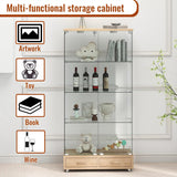 YECHEN Glass Display Cabinet with LED Lights | Double-Door Curio Cabinet with 2 Drawers