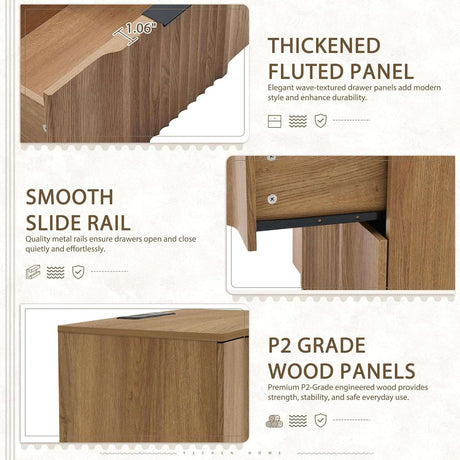 Fluted Nightstand with Charging Station