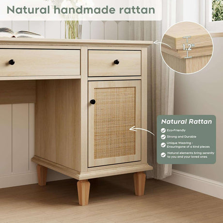 58" Modern Boho Rattan Door Executive Desk