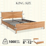 Bohemian Rattan Queen Bed Frame with Headboard and Footboard
