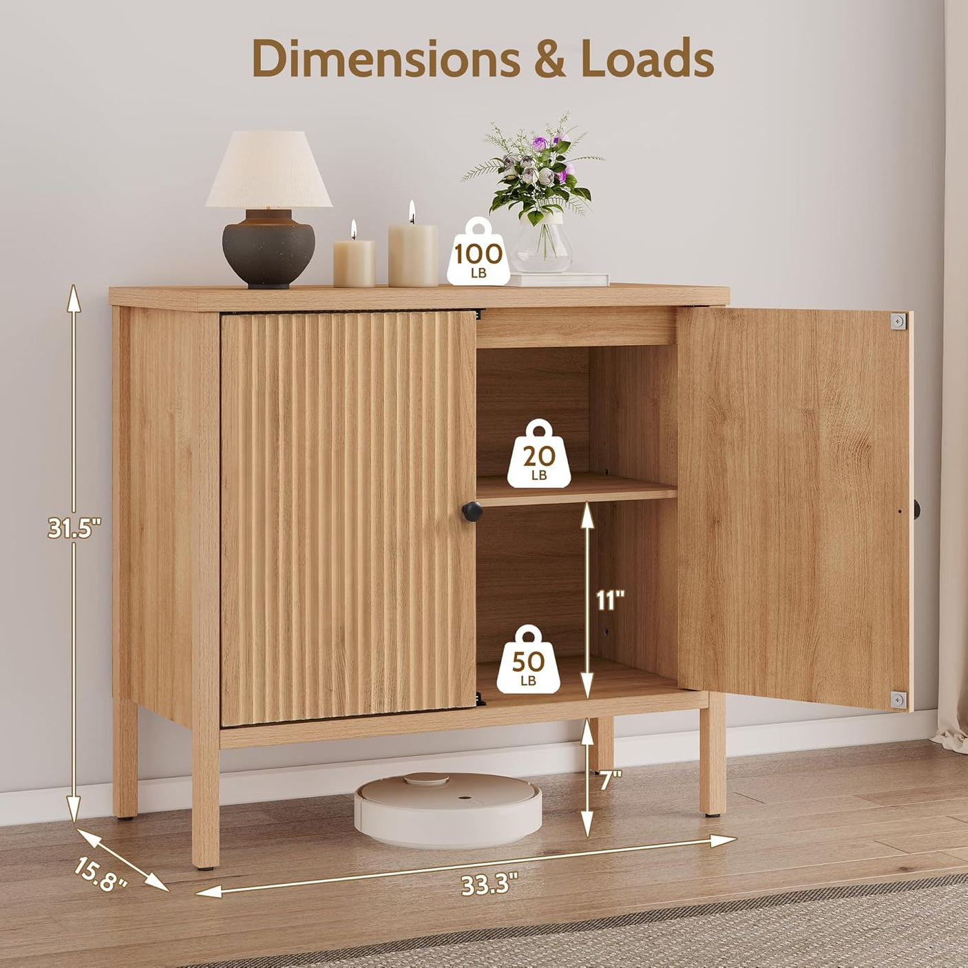 Natural Rattan Fluted Buffet Storage Cabinet