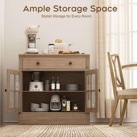 31.5” W Farmhouse Sideboard Cabinet with Drawer & Glass Doors