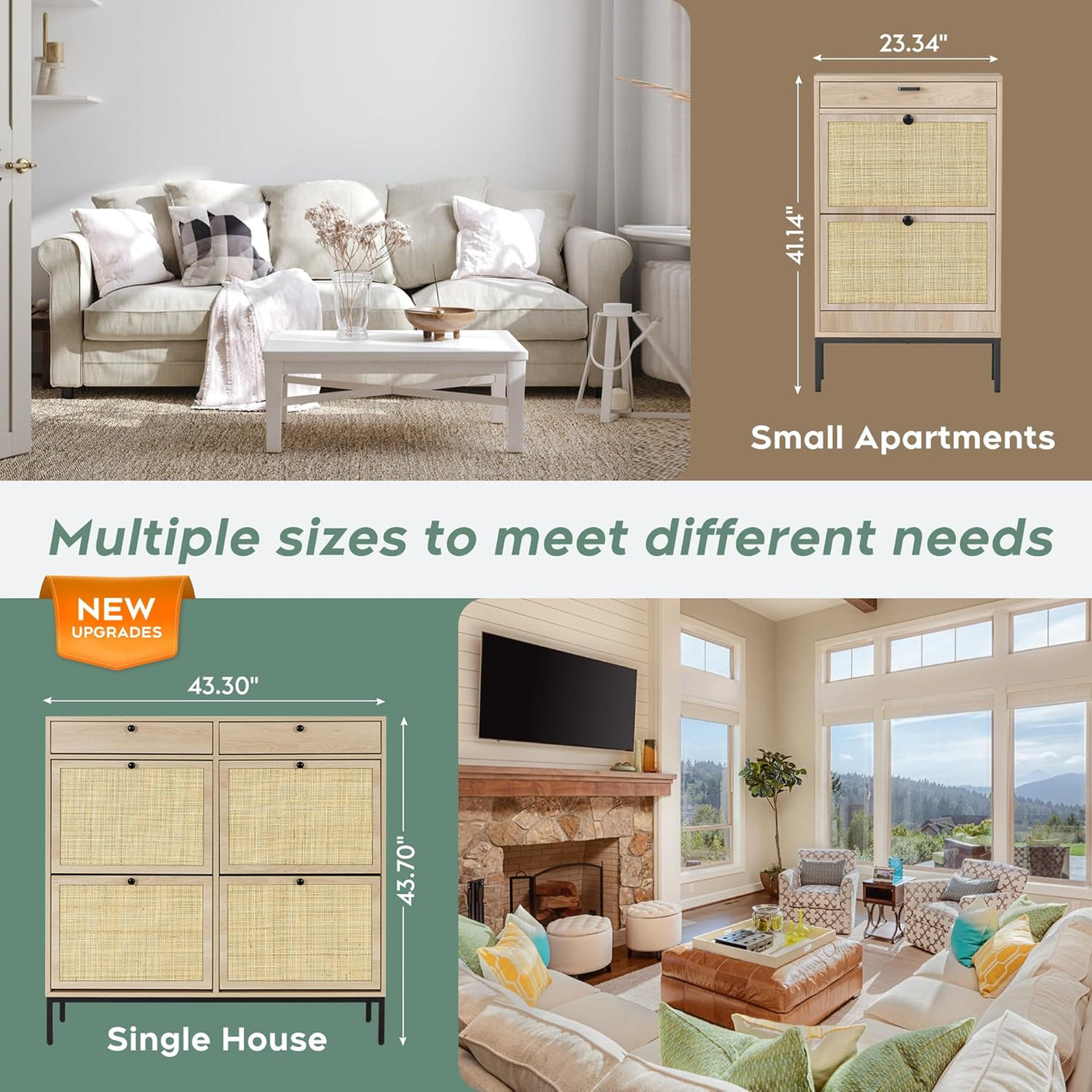 Freestanding Shoe Cabinet with 4 Flip Drawers