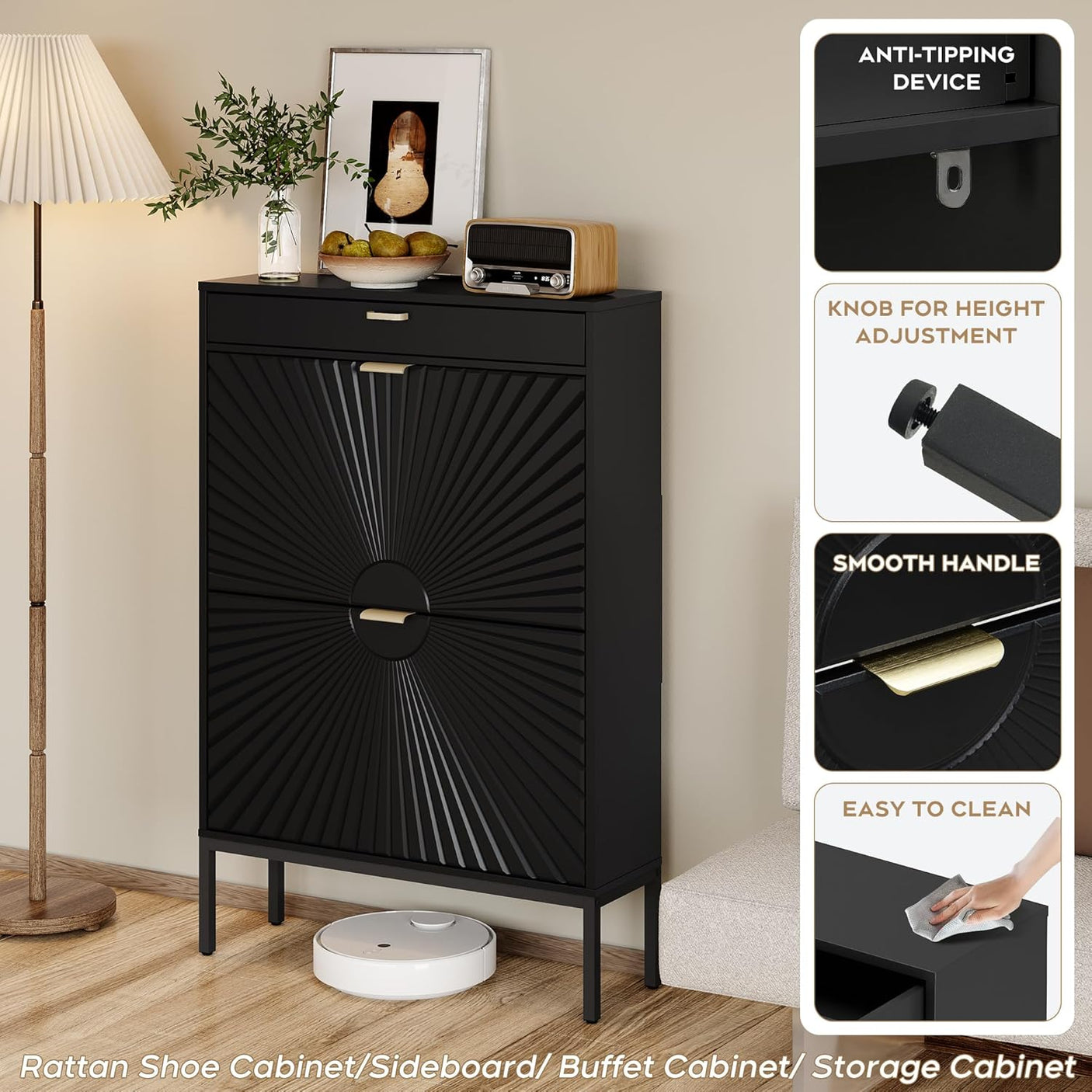 Slim Entryway Shoe Organizer with Half linear Circle Doors