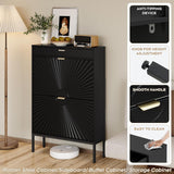 Slim Entryway Shoe Organizer with Half linear Circle Doors