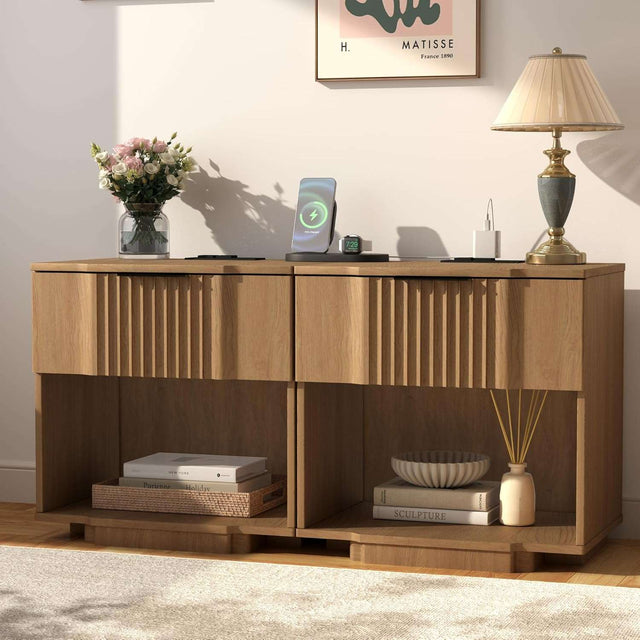 Fluted Night Stand with 20W Fast Charging Station
