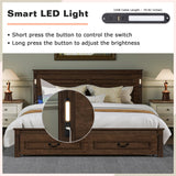 Farmhouse Bed Frame with Storage Drawers & LED Lights | Solid Pine Wood